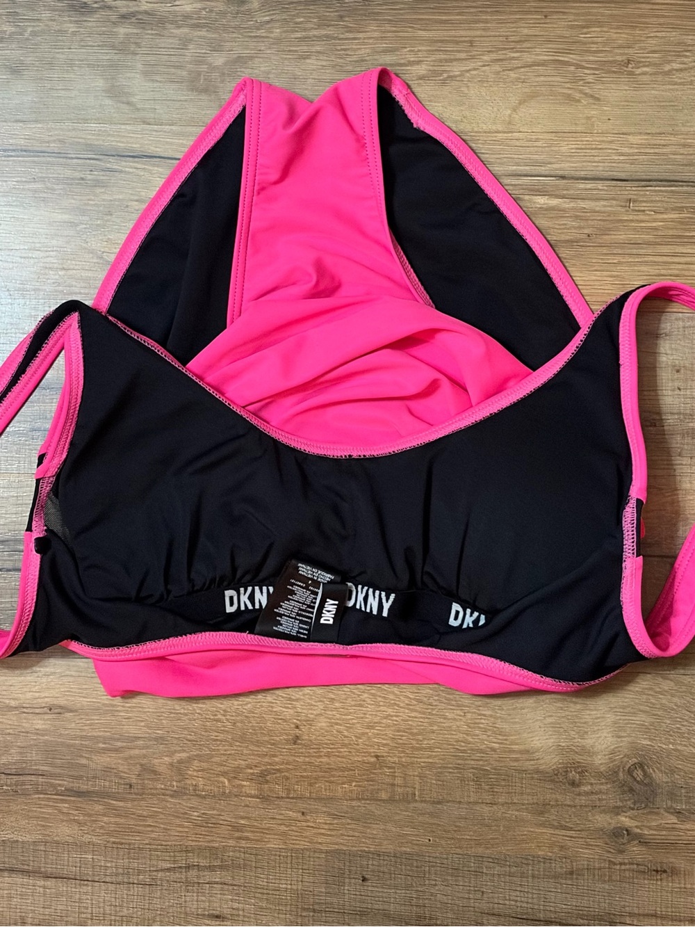 NWOT DKNY Hot Pink One-Piece Swimsuit Sheer Black Side Stripe pool beach Sz 4 - Picture 5 of 8